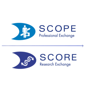 Hiperlink com a logo da SCOPE, em que se lê “SCOPE - Professional Exchange” e da SCORE, em que se lê “SCORE - Research Exchange” que direciona para o edital de vagas remanescentes da SCOPE/SCORE.