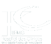 Logo do HC em branco. escrito HC e UFMG. Embaixo há Hospital das Clinicas da UFMG