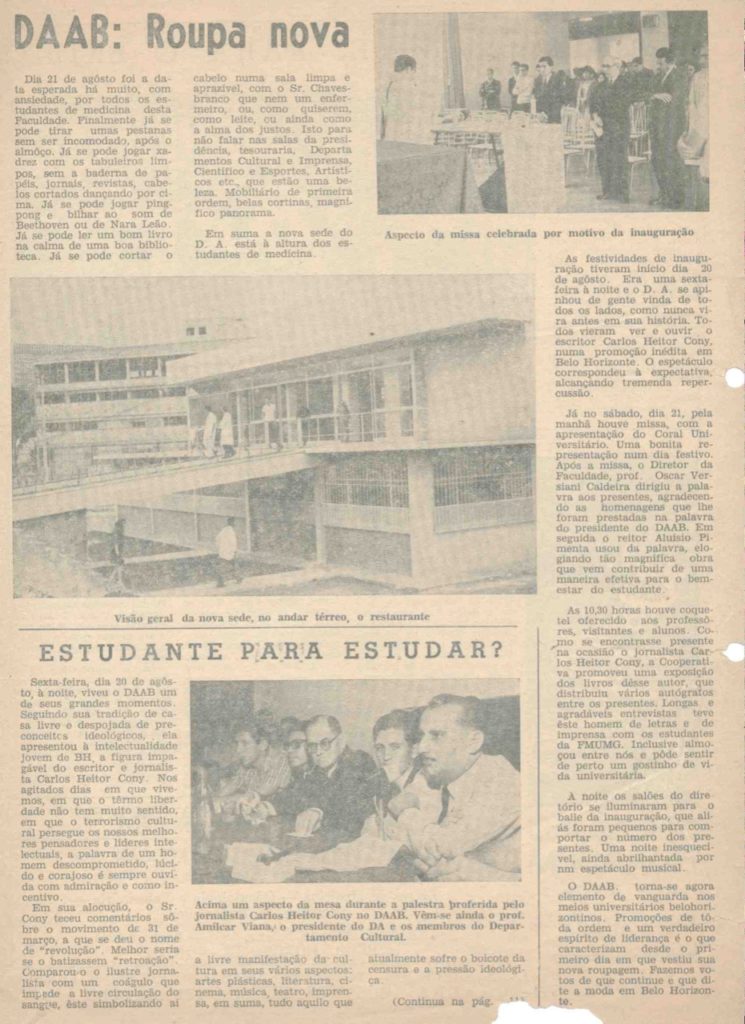 Foto de um jornal do DAAB, no títulot em DAAB: Roupa nova. Há varios textos e 3 imagens, uma delas é o predio do DAAB